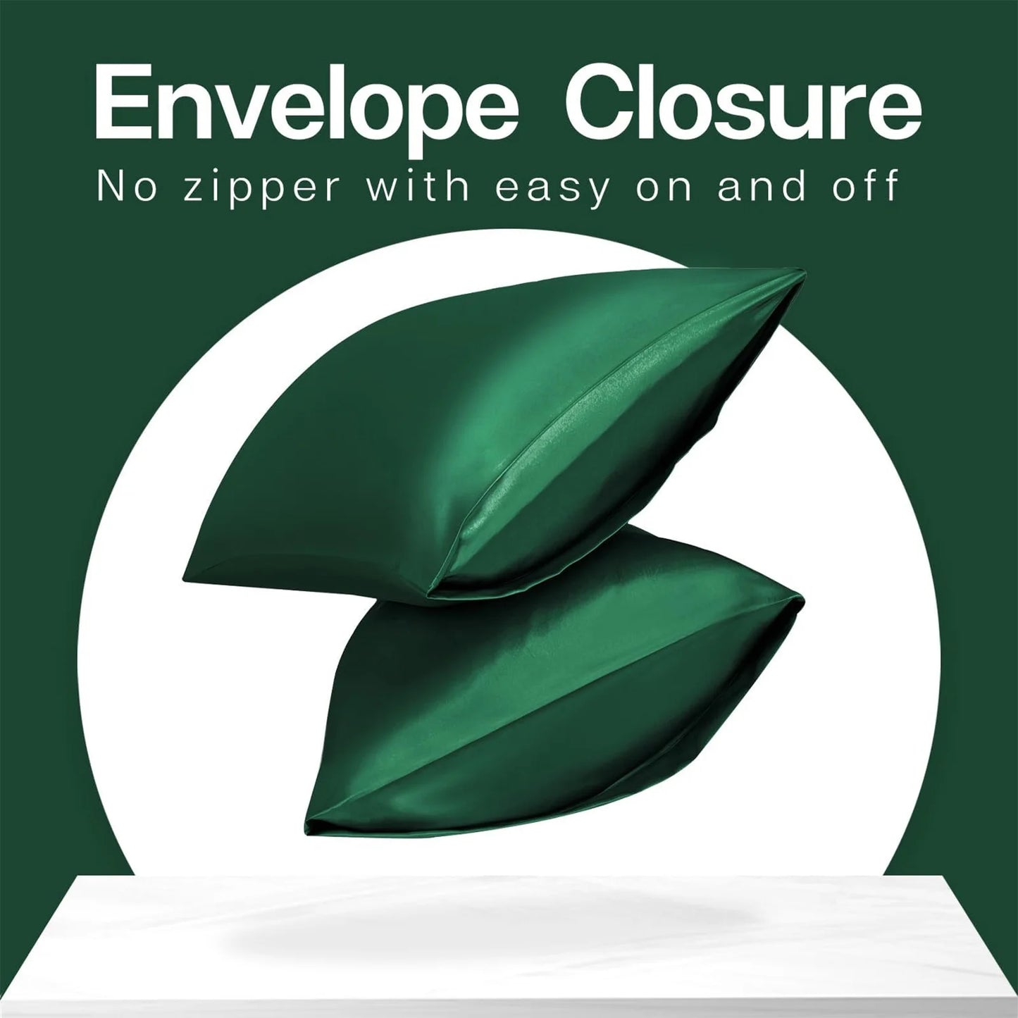 Satin Pillow Case, 2 Pack Satin Standard Silky Pillowcase for Hair and Skin, Satin Pillowcase Set of 2, 20X26, Dark Green
