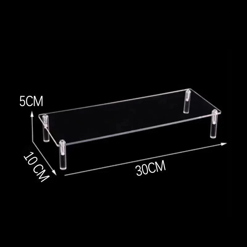 1-5 Tier Acrylic and Solid Wood Panel with Clear Acrylic Column Display Stand for Perfume, Cosmetic, Car Modle, Toy Storage Rack