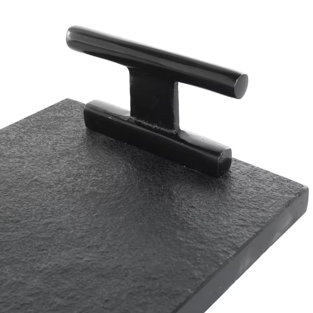 Black Marble Slim Textured Decorative Tray with Rod Handles (Set of 2)
