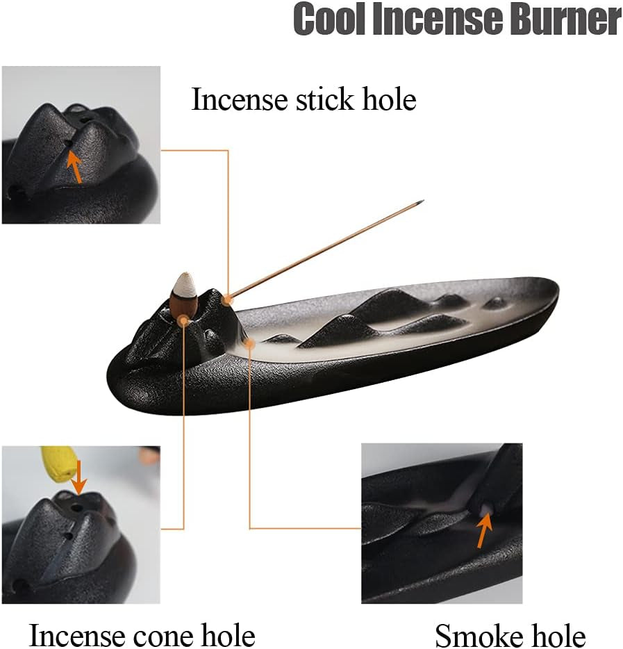 Ceramic Backflow Incense Burner Modern Smoke Waterfall Incense Holder, Cone & Stick Incense Tray, Incense Ash Catcher for Aromatherapy, Home Decor and Ornamental Gifts