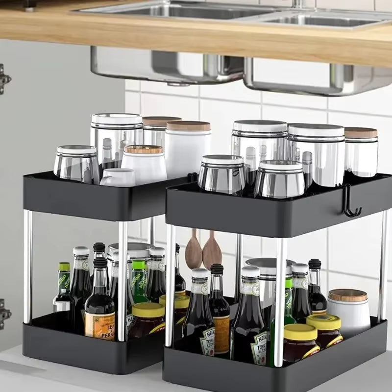 2 Tier under Sink Storage Organizer Multipurpose Rack Bathroom Kitchen Organizer Storage Multipurpose Holder Rack for Kitchen