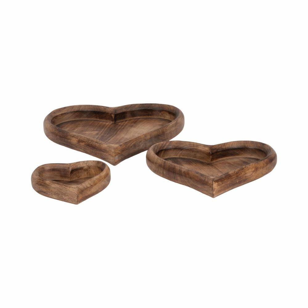 Dark Brown 7/11/14 In. Wood Heart-Shaped Decorative Trays (Set of 3)