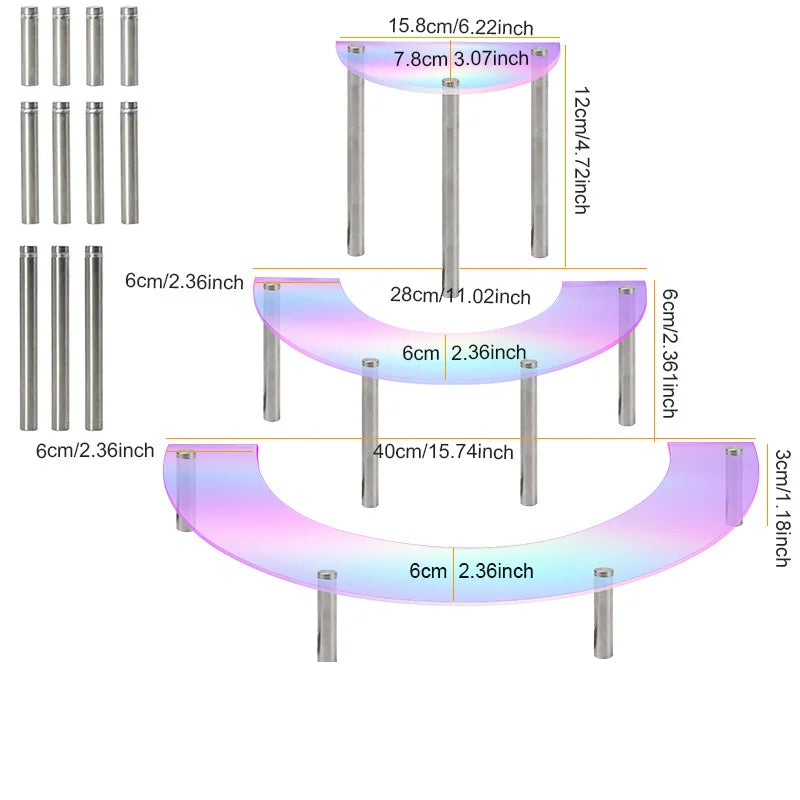 3-Tier Iridescent Acrylic Display Stand with Pastel Rainbow Colors Perfume Cosmetic Organizer,Ifor Dressing Table,Beauty Counter