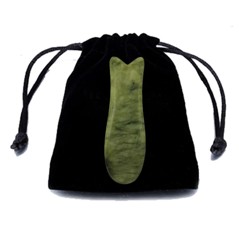 Natural Gua Sha Jade Stone for Face Guasha Massage Tools Body Acupuncture Stick Beauty Gouache Scraper with Black Velvet Bag