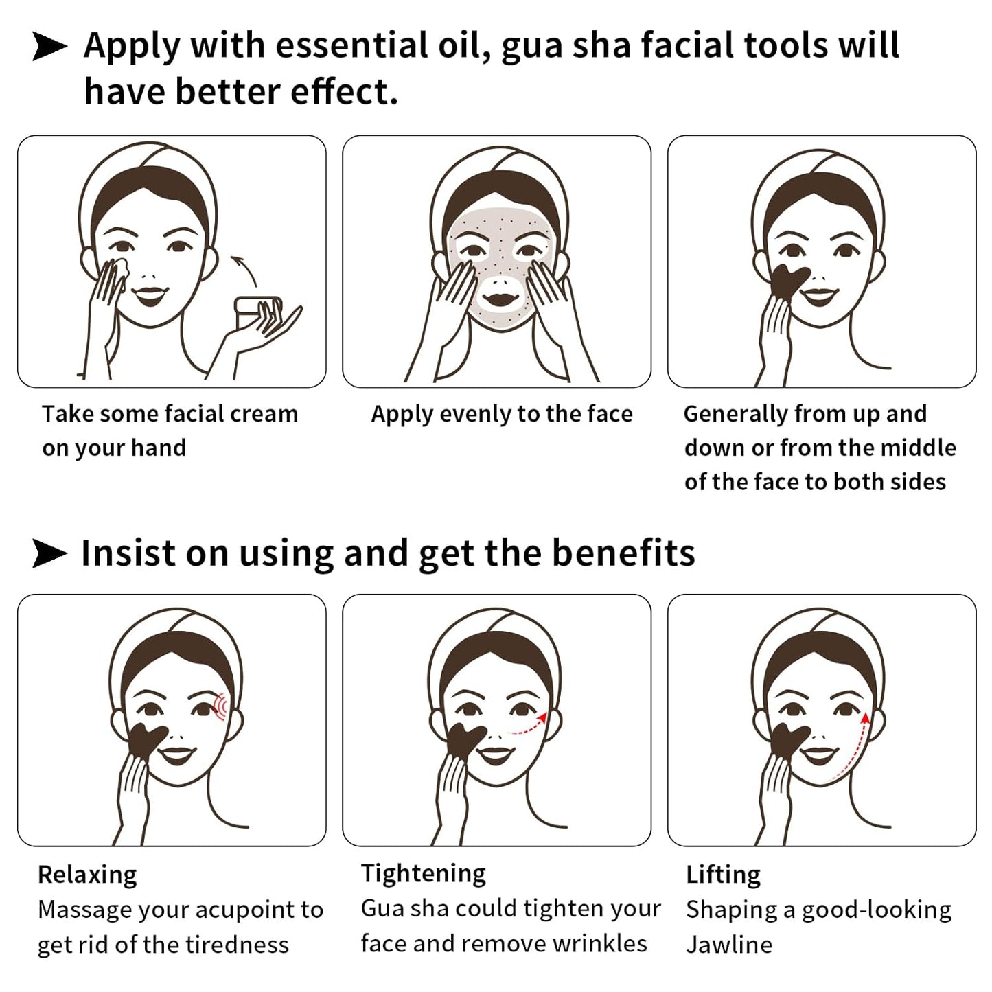 Gua Sha Facial Tools, Natural Obsidian Guasha Tool for Face,Double Chin & Jawline, Gua Sha Stone Self-Skin Care Face Stone Gua Sha Tools for Women Guasha Stone, Black