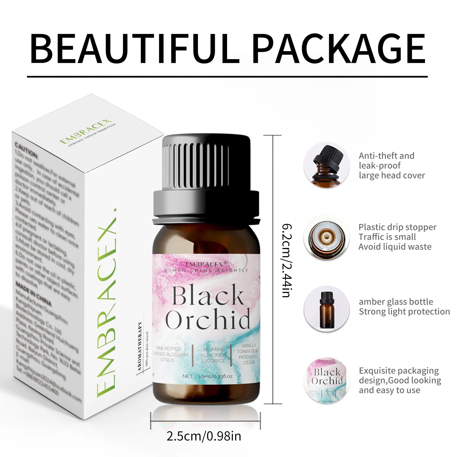 10Ml Black Orchid Essential Oil Women'S Essential Oils Perfume Oils Long Lasting Scent DIY Candle/Soap Skin Care Holiday Gifts