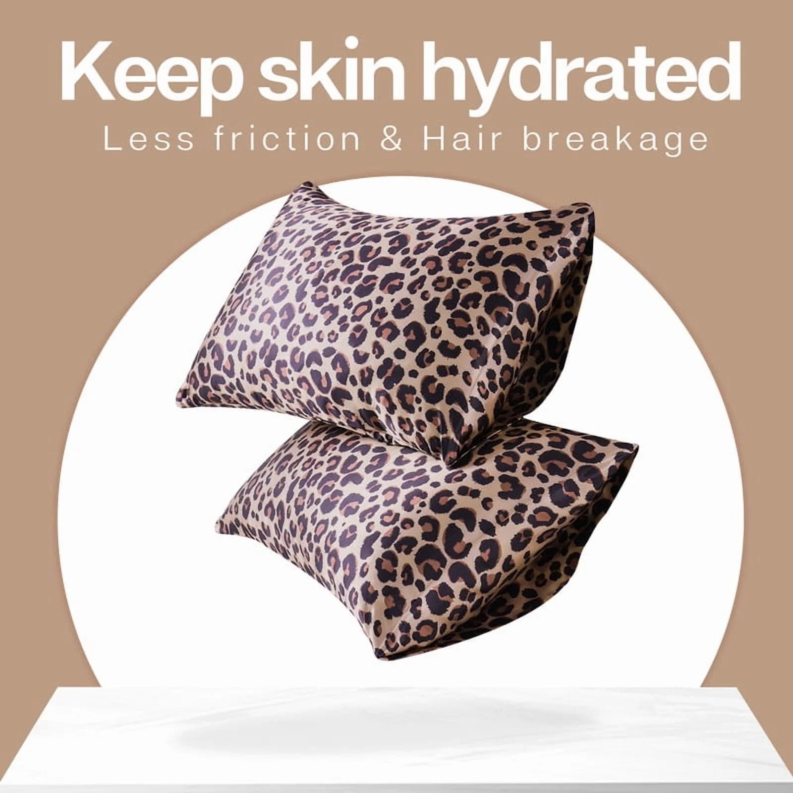 Satin Pillow Case, 2 Pack Satin Queen Silky Pillowcase for Hair and Skin, Satin Pillowcase Set of 2, 20X30, Brown Leopard