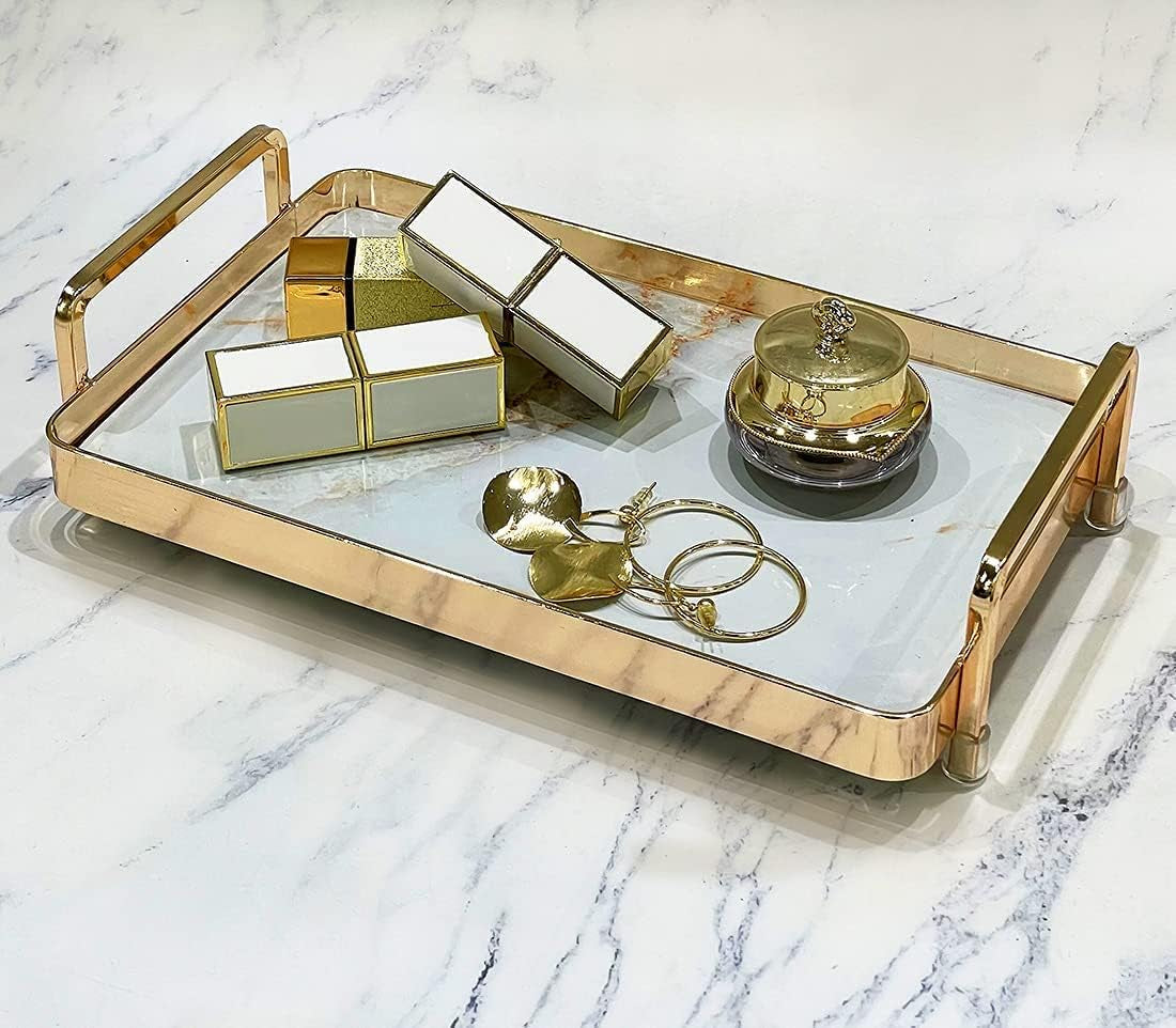 Perfume Trays for Dresser, Metal Handle Rectangular Decorative Tray, Handmade Vanity Tray, Jewelry Tray, Perfume Tray, Trinket Tray, Decorative Tray Tray for Dresser Bathroom Vanity Table, 10" L