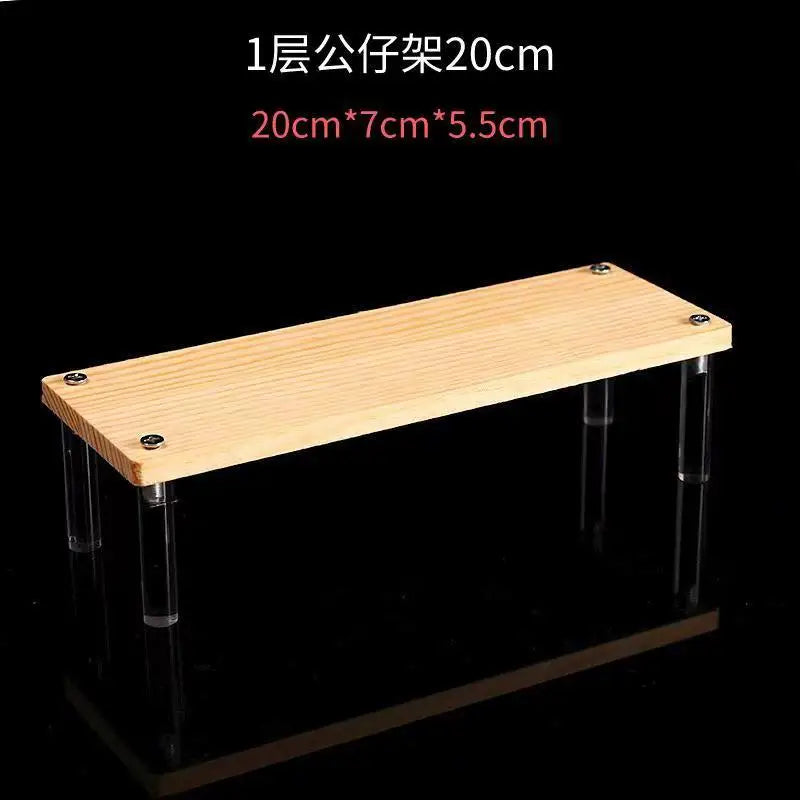 1-5 Tier Acrylic and Solid Wood Panel with Clear Acrylic Column Display Stand for Perfume, Cosmetic, Car Modle, Toy Storage Rack