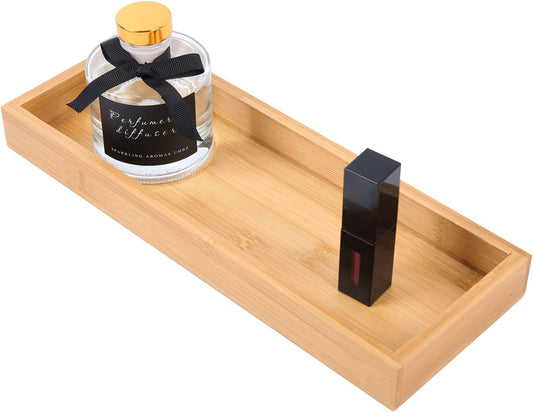 Natural Bamboo Bathroom Tray, Perfume Tray, Vanity Tray, Smooth and Thick Wooden Tray Holder for Perfume, Toiletries, Cosmetics, Decor and More-Rustic Bath Accessories and Perfume Trays for Dresser