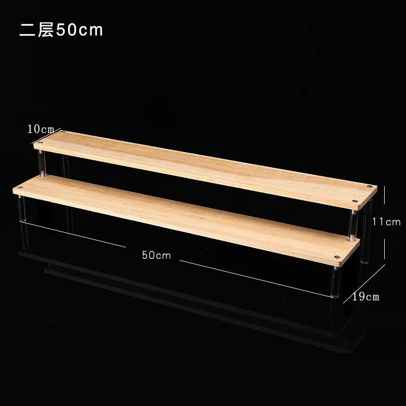 Solid Wooden Ladder Display Rack with Acrylic Pillars, Blind Box, Toy, Perfume, Jewelry Display Stand, Storage Shelf, 1-5 Tiers