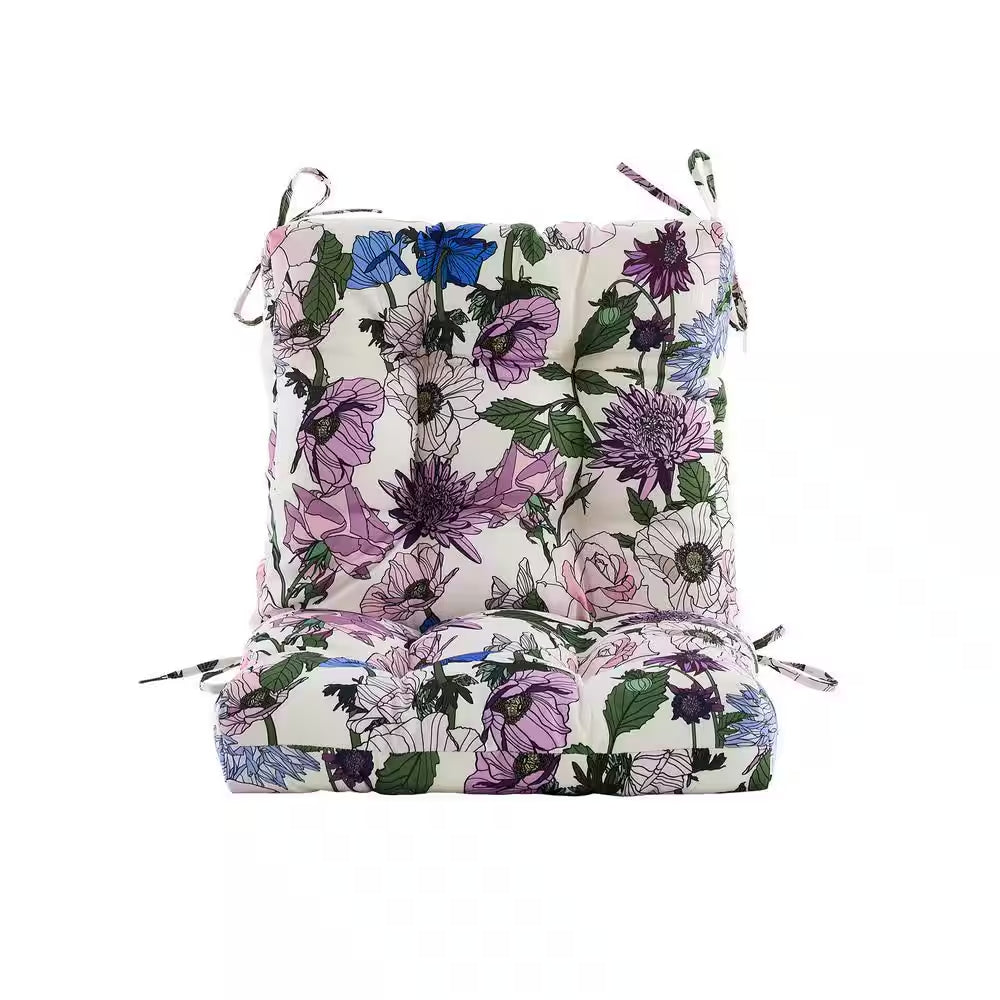 Outdoor Cushions Dinning Chair Cushions with Back Wicker Tufted Pillow for Patio Furniture in Purple Flower