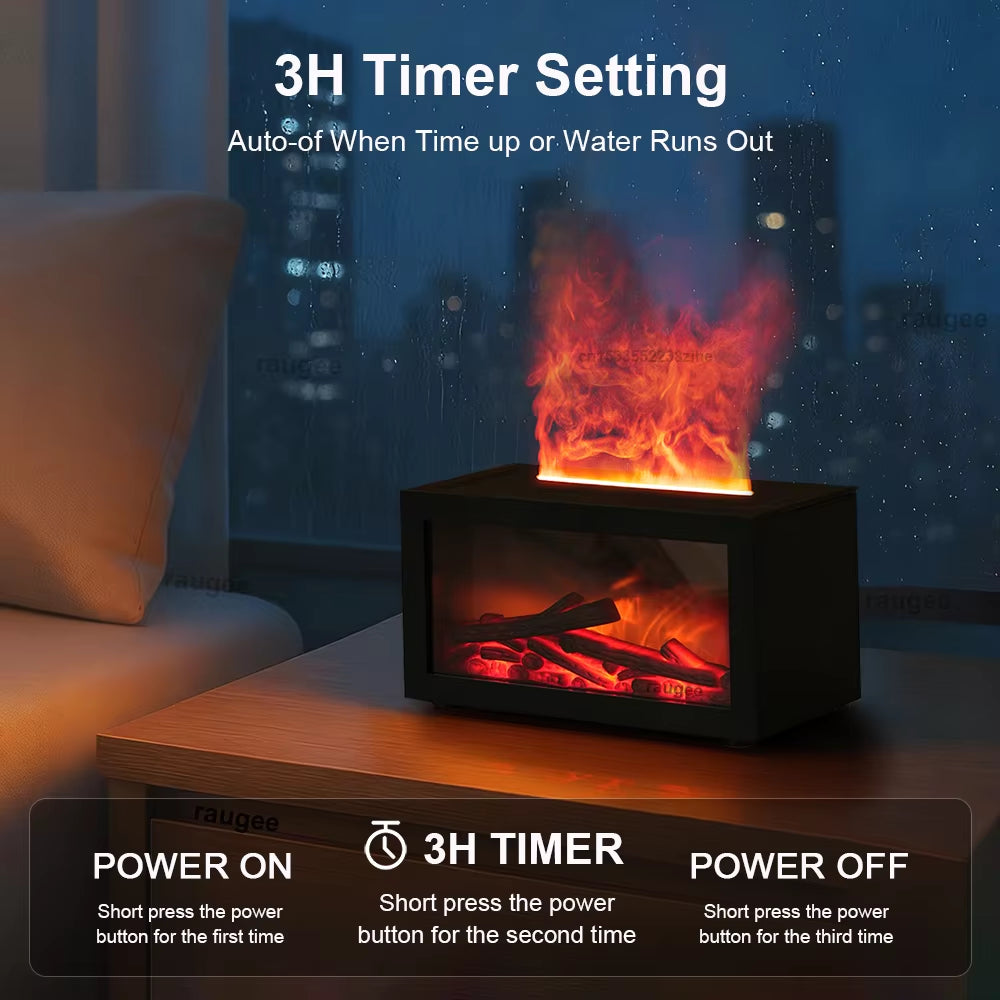 Air Aroma Humidifier Essential Oils Humidifier Flame Fragrance Diffuser Home Mini Fireplace Aromatherapy Diffuser with LED Light