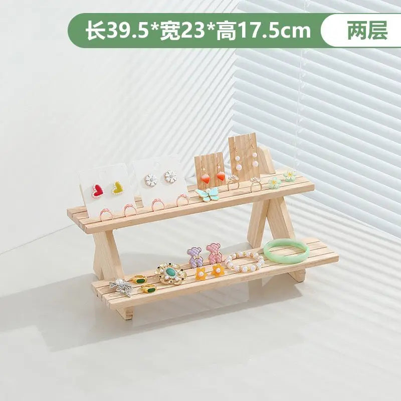 Solid Wood Stepped Jewelry Display Rack Household Bedroom Cosmetics Perfume Storage Living Room Doll Car Model Display Rack
