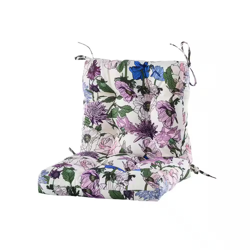 Outdoor Cushions Dinning Chair Cushions with Back Wicker Tufted Pillow for Patio Furniture in Purple Flower