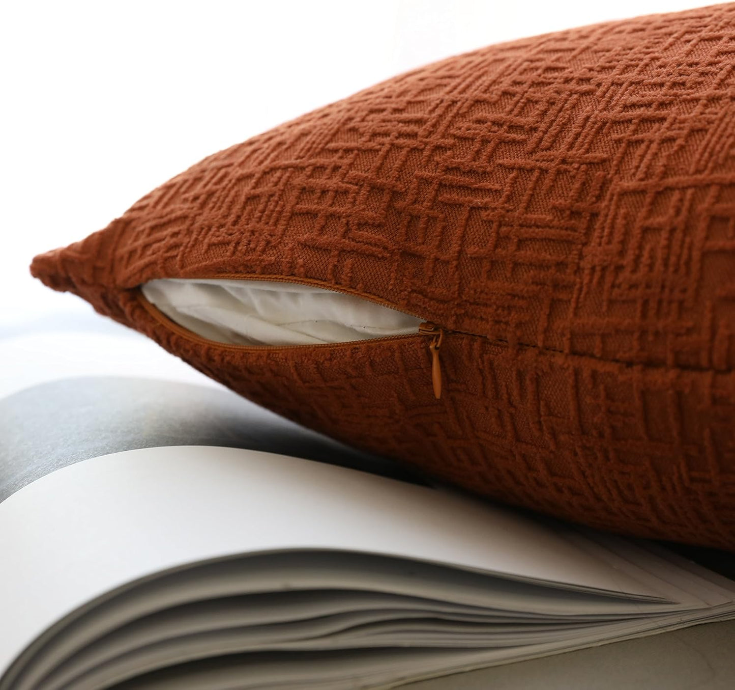 Kevin Textile Fall Decor Solid Decorative Toss Euro Pillow Cover Case Striped Corduroy Cushion Cover for Sofa, Burnt Brick, 18X18-Inch (45Cm), 2 Pieces