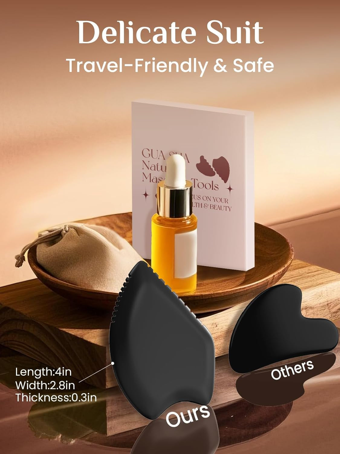 Gua Sha Facial Tool: Black Jade Stone Face Gua-Sha Tools, Natural Bian Stones Full Body Massage Tool for Neck/Shoulder/Back/Leg