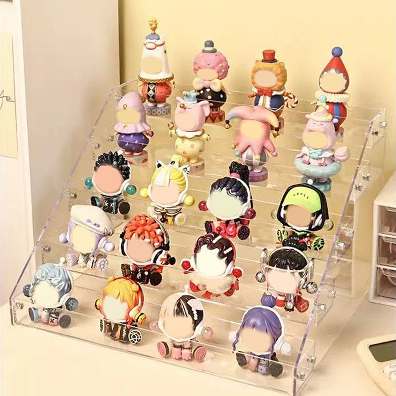 Multi-Layer Acrylic Ladder Shelf Clear Display Rack for Doll Clay Figurine Perfume Display Stand Transparent Storage Shelf