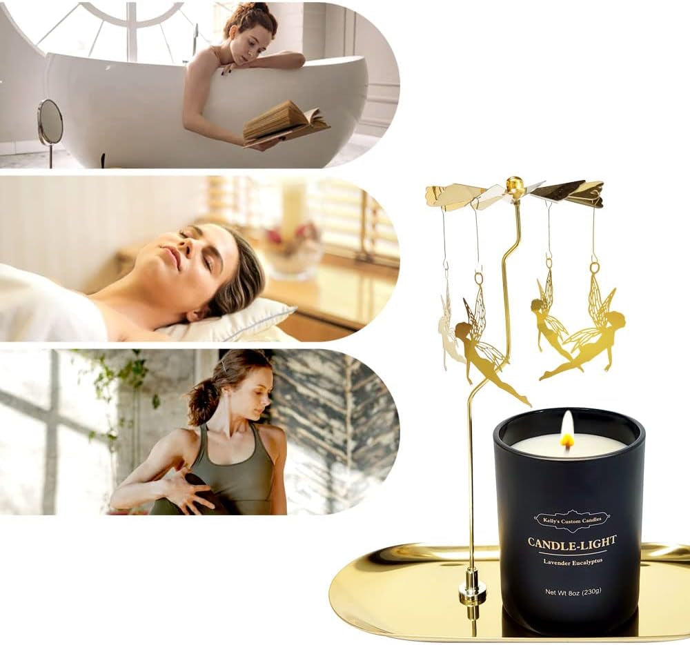 Rotating Candle Set, Candles for Women - Sandalwood Rose & Lavender Eucalyptus, Angel+Snowflake Design, Aromatherapy, Stress Relief, 2X16 Oz, Black
