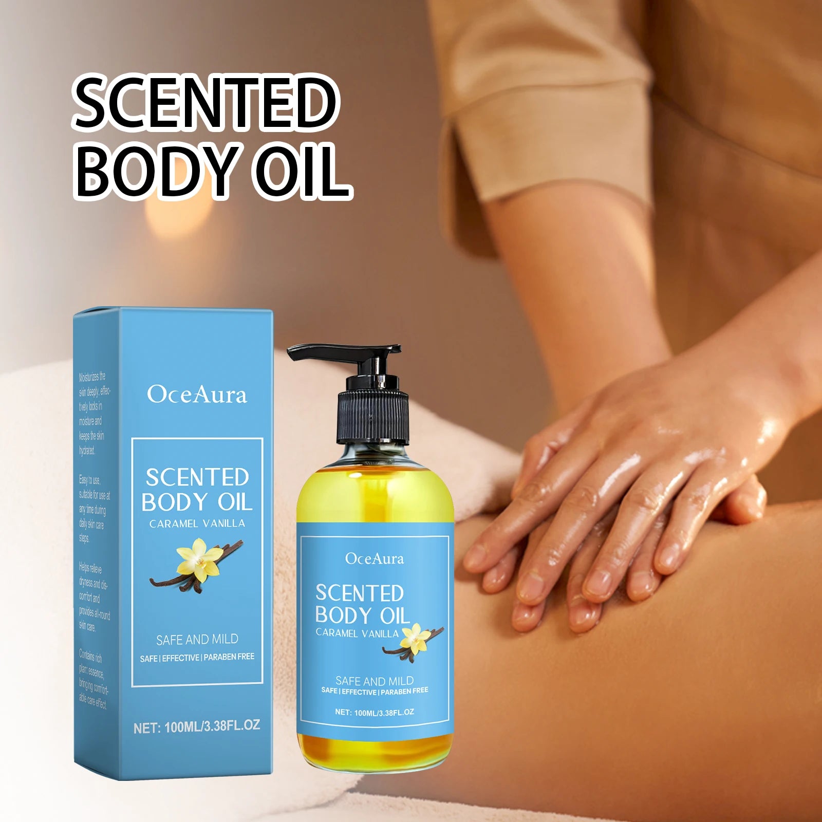 Caramel Body Oil Vanilla Scented Fragrance Moisturizing Deep Nourishing Glowing Repair Stress Relief Smoothing Skin Massage Oil