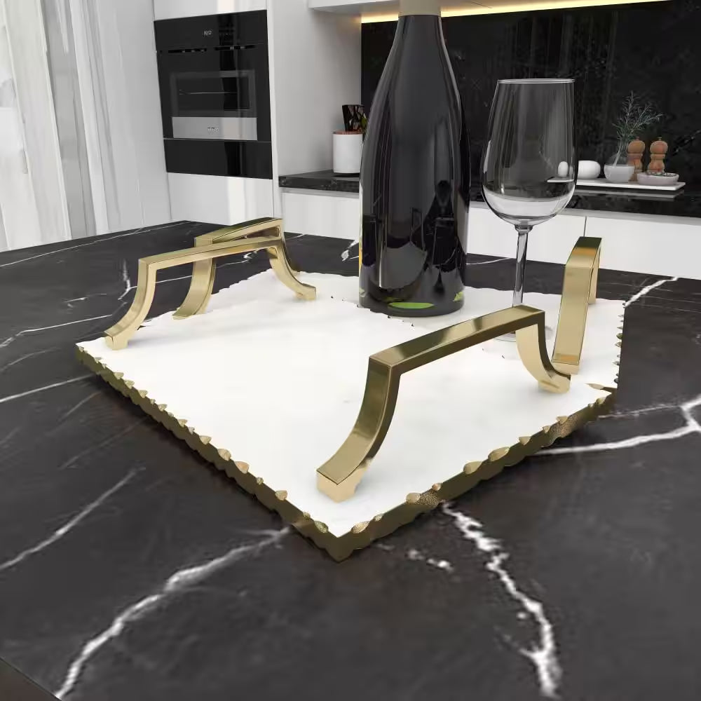 Gold Ceramic Decorative Tray with Gold Handles (Set of 2)