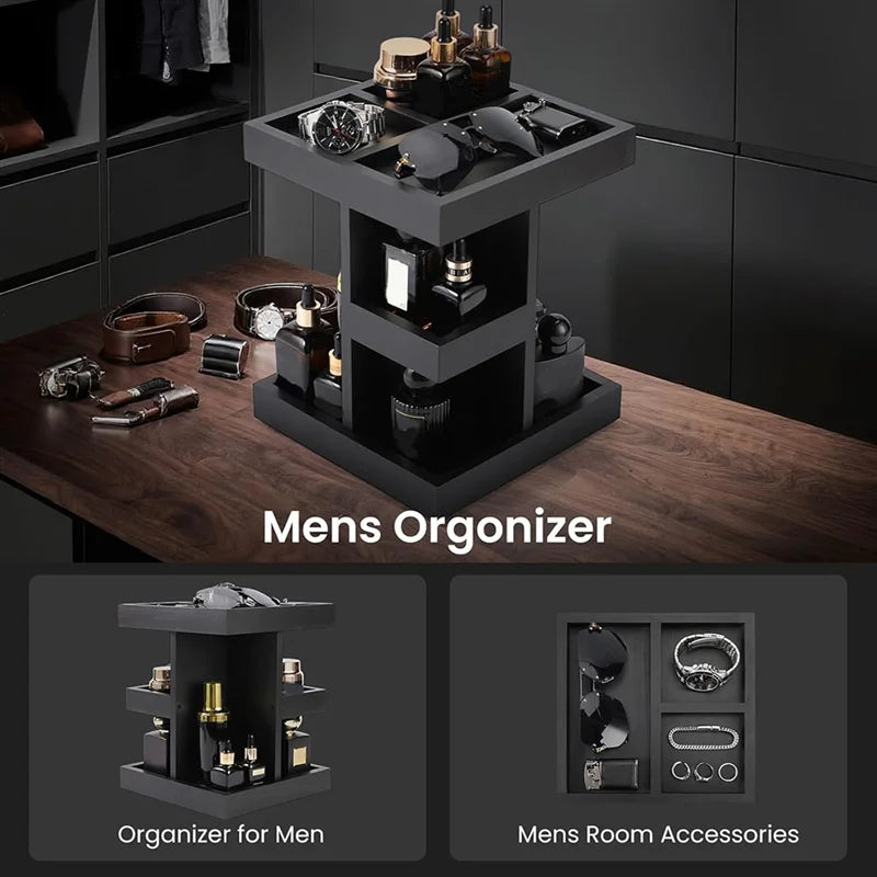 Hot Trend-For Men'S Cologne Organizer 3 Tier Large Capacity Wood Perfume Shelf Rotate Function, Desk& Nightstand Organizer Gift