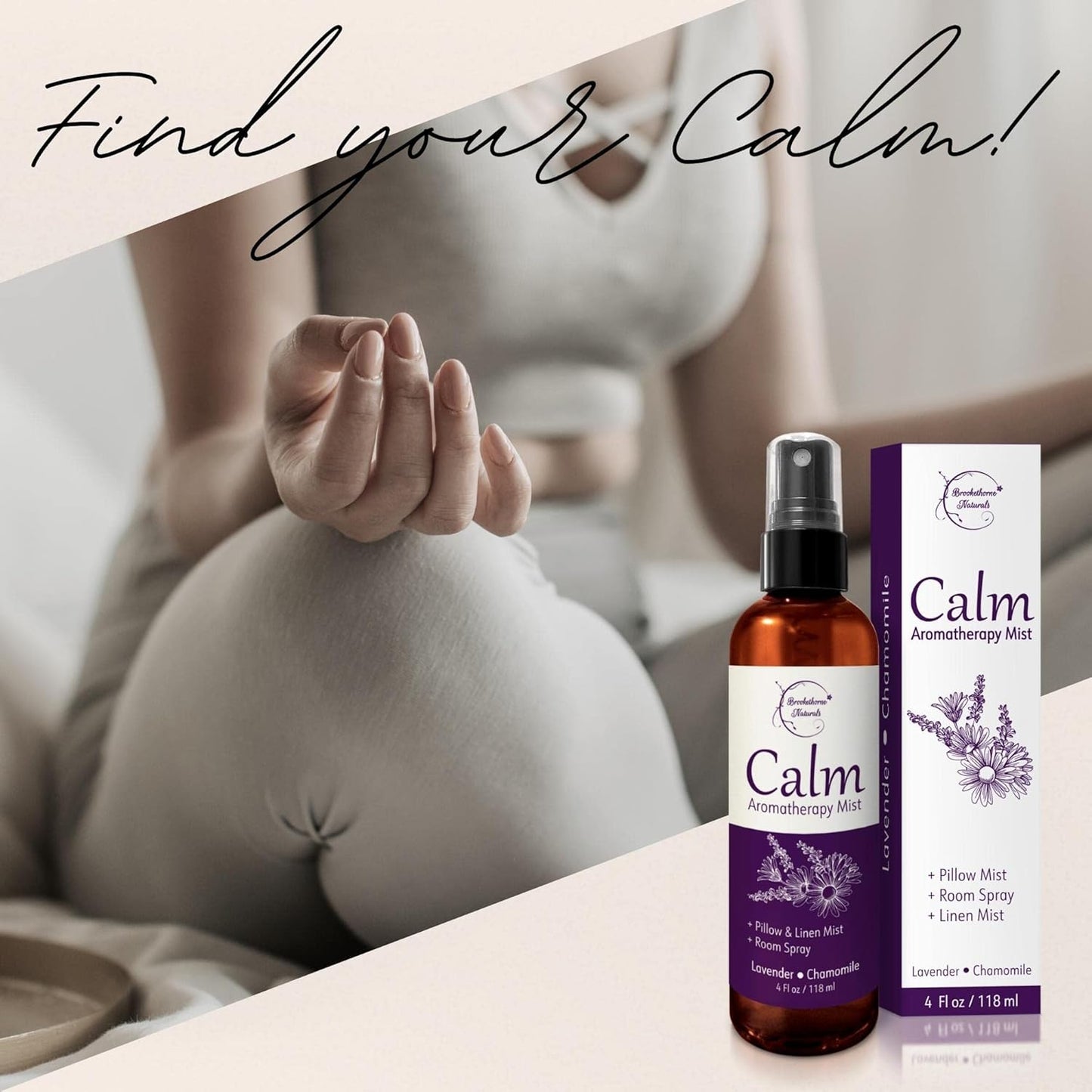 Calm Aromatherapy Mist with Lavender & Chamomile Essential Oil. Natural Sleep & Pillow Spray, Room & Linen Mist. Lavender Spray Air Freshener for Relaxation & Sleep -