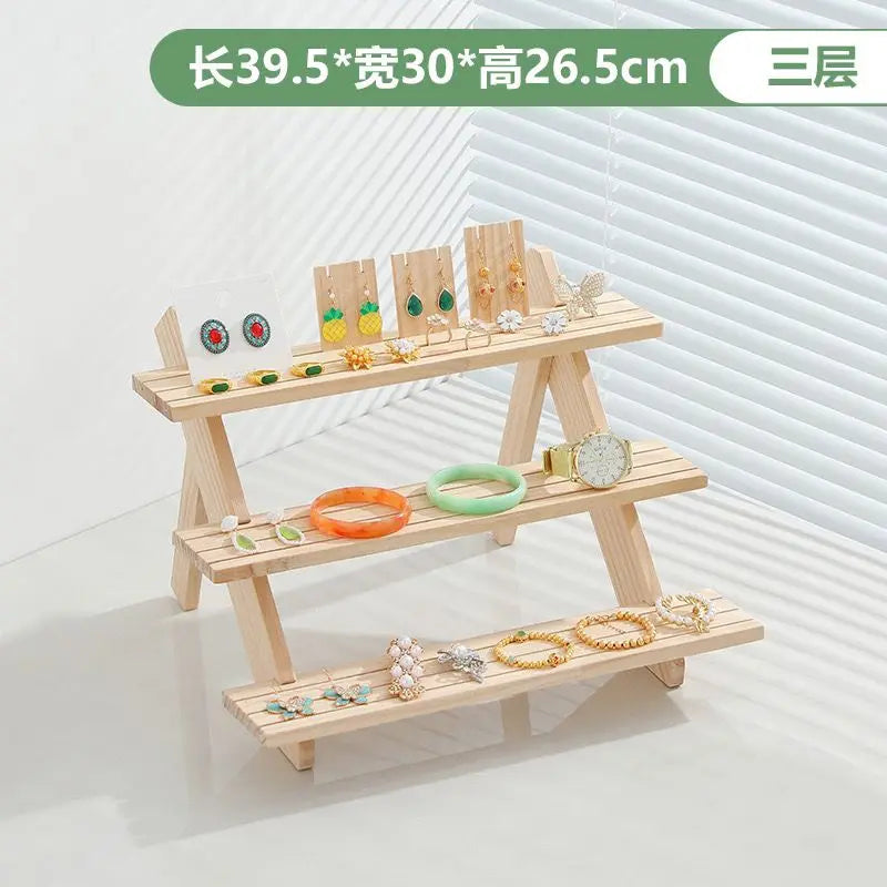 Solid Wood Stepped Jewelry Display Rack Household Bedroom Cosmetics Perfume Storage Living Room Doll Car Model Display Rack