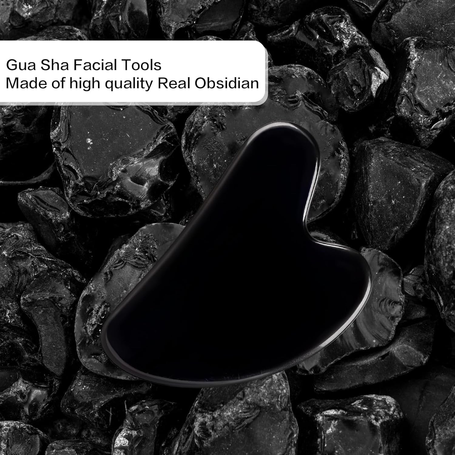 Gua Sha Facial Tools, Natural Obsidian Guasha Tool for Face,Double Chin & Jawline, Gua Sha Stone Self-Skin Care Face Stone Gua Sha Tools for Women Guasha Stone, Black