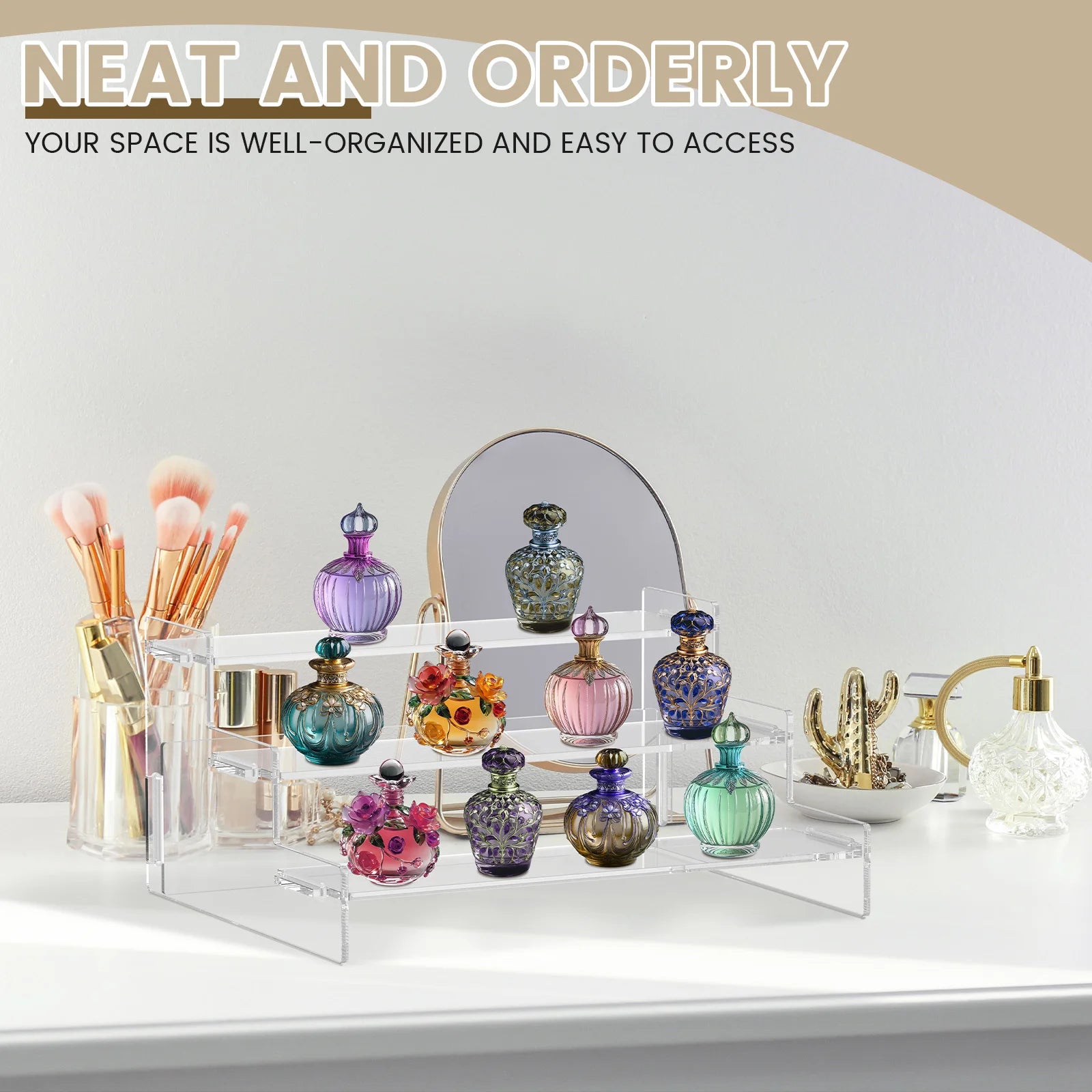 3Pcs 3 Tier Acrylic Display Stand Transparent Cupcake Perfume Jewelry Cosmetic Doll Clear Storage Shelf Blind Box Organizer