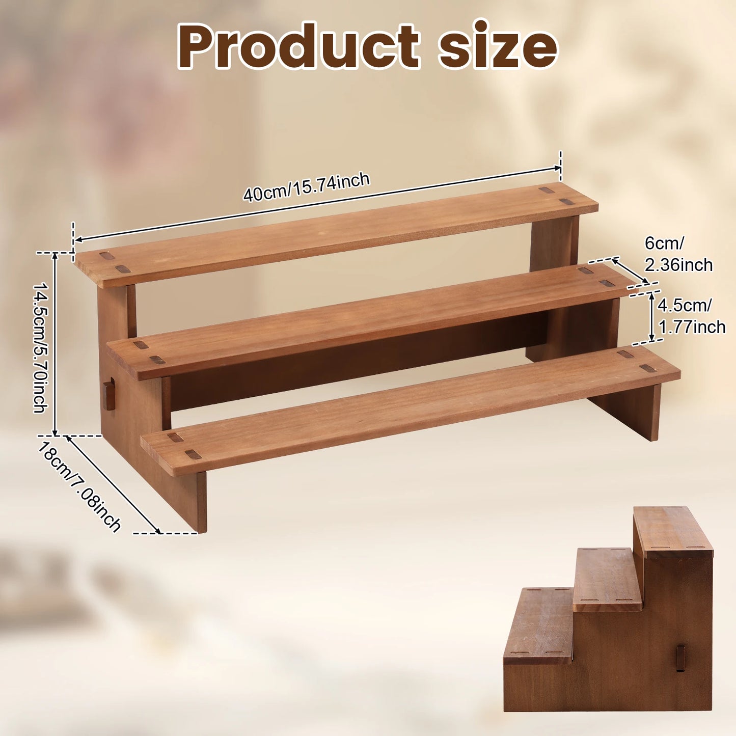 3Pcs Wooden Display Rise Stand Rectangular Shelf for Perfume Figure Storage Rack Cake Display Shelf for Wedding Party Decor