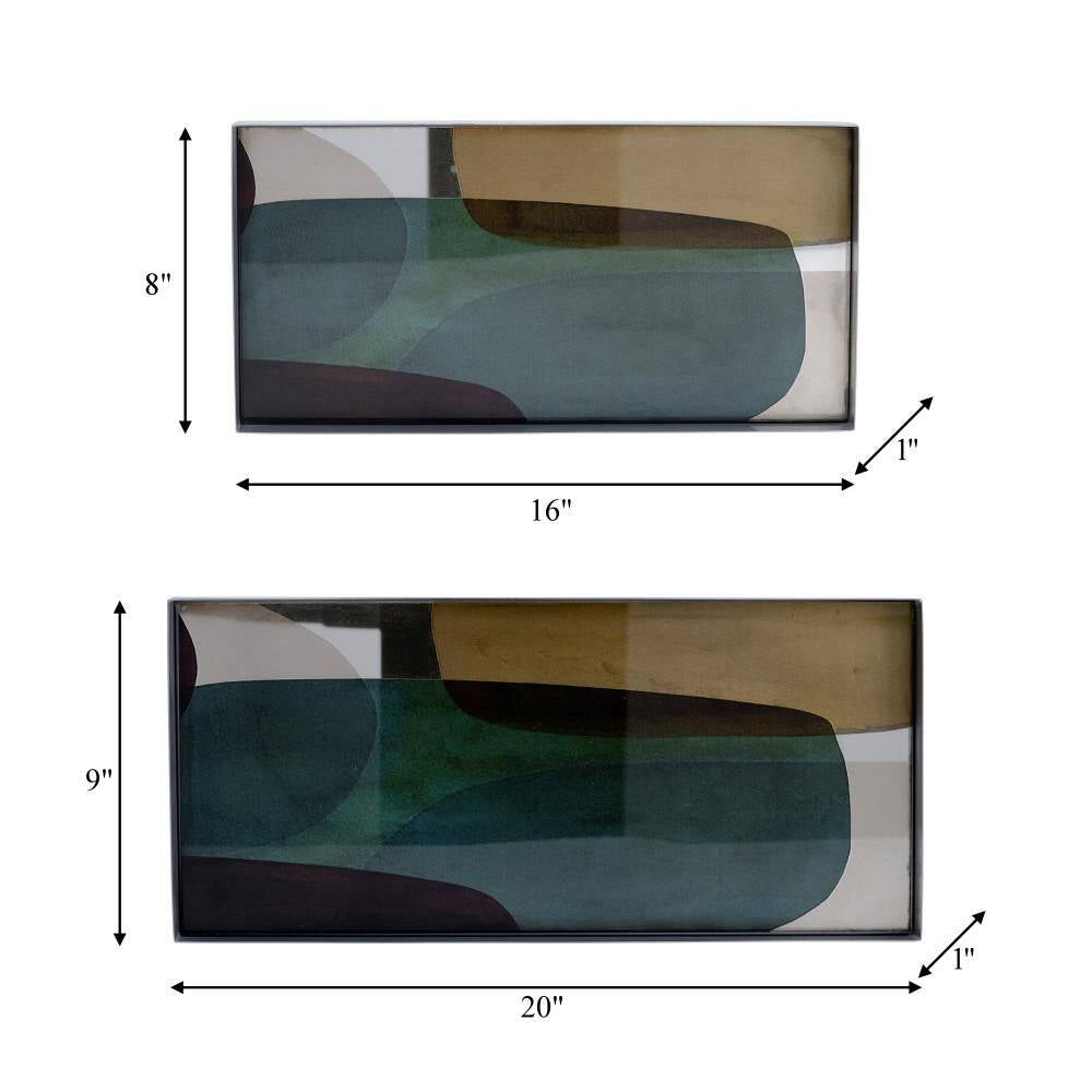 Green 16 In. and 20 In. Metal Modern Decorative Tray (Set of 2)