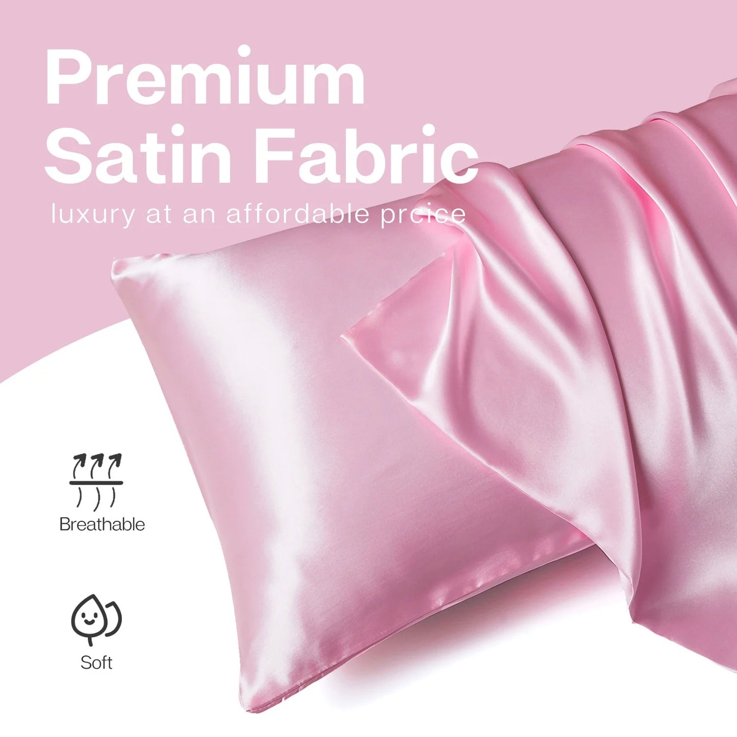 Satin Pillow Case, 2 Pack Satin King Silky Pillowcase for Hair and Skin, Satin Pillowcase Set of 2, 20X40, Pink