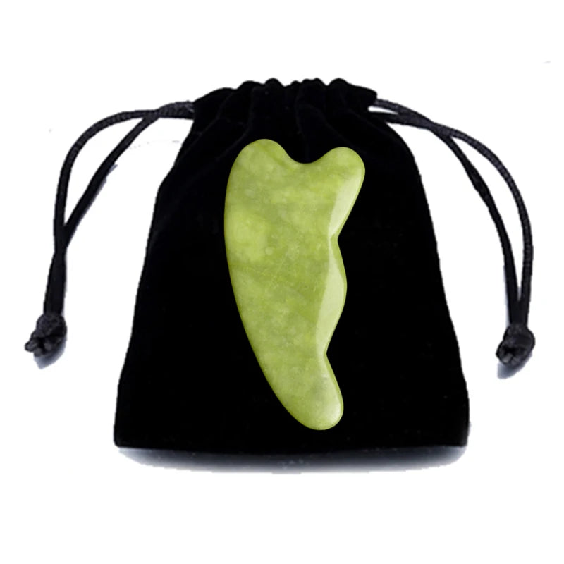 Natural Gua Sha Jade Stone for Face Guasha Massage Tools Body Acupuncture Stick Beauty Gouache Scraper with Black Velvet Bag