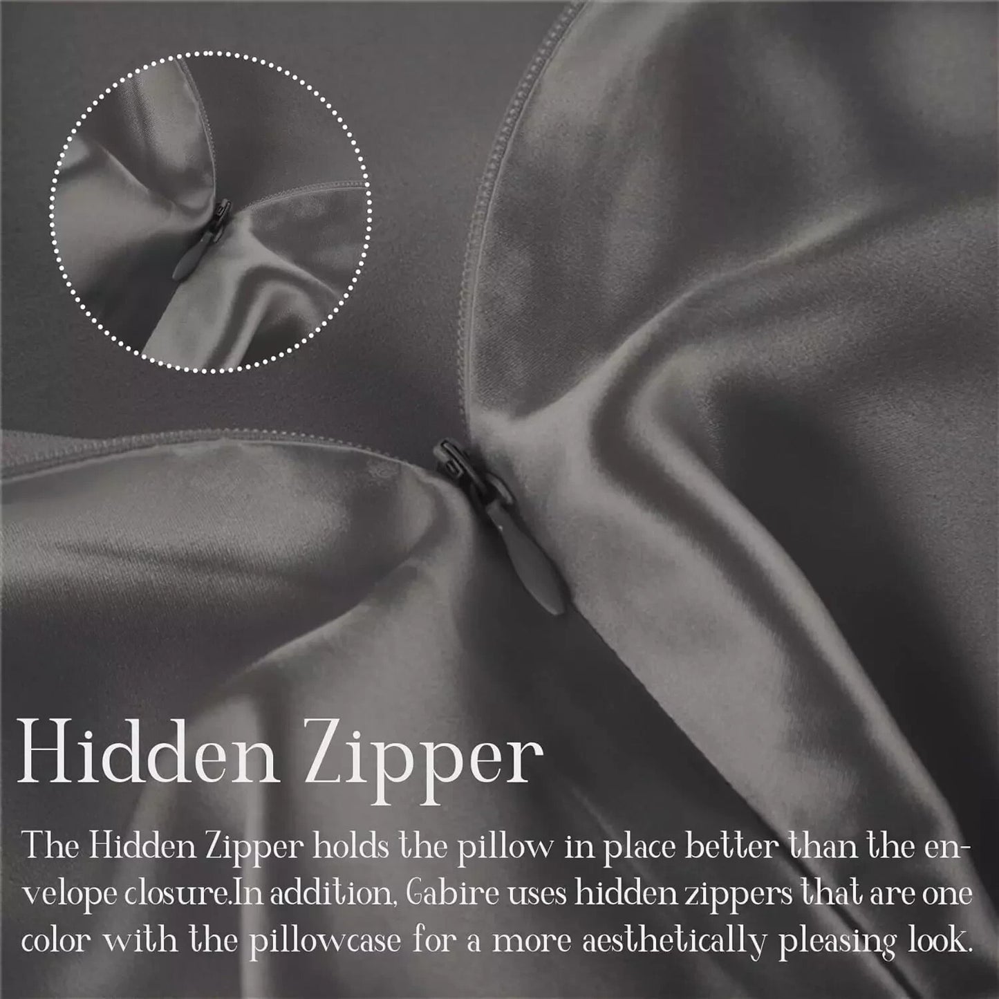 Organic Silk Pillowcase: Prevents Acne, Hidden Zipper, Grey - Standard Size (20"