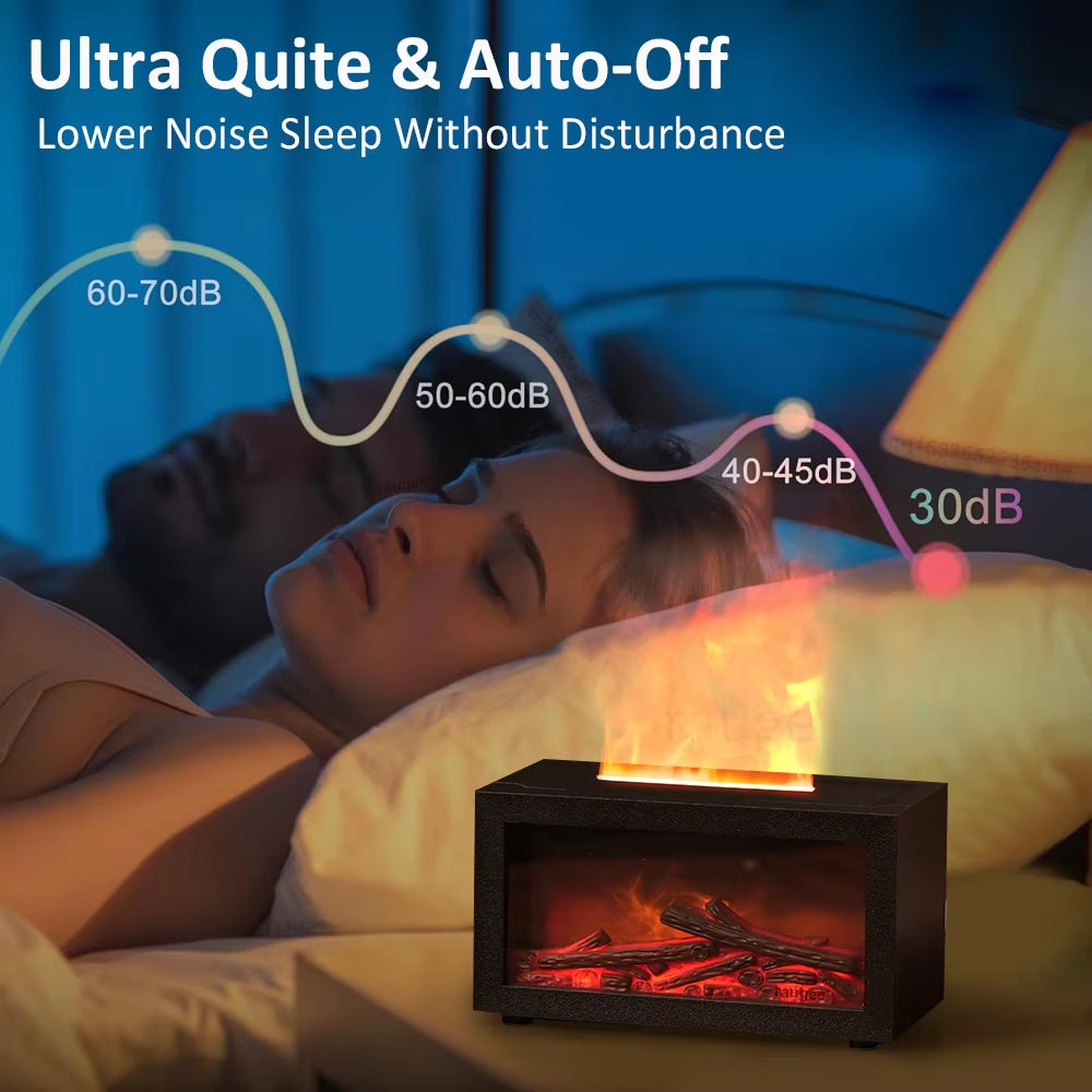 Air Aroma Humidifier Essential Oils Humidifier Flame Fragrance Diffuser Home Mini Fireplace Aromatherapy Diffuser with LED Light