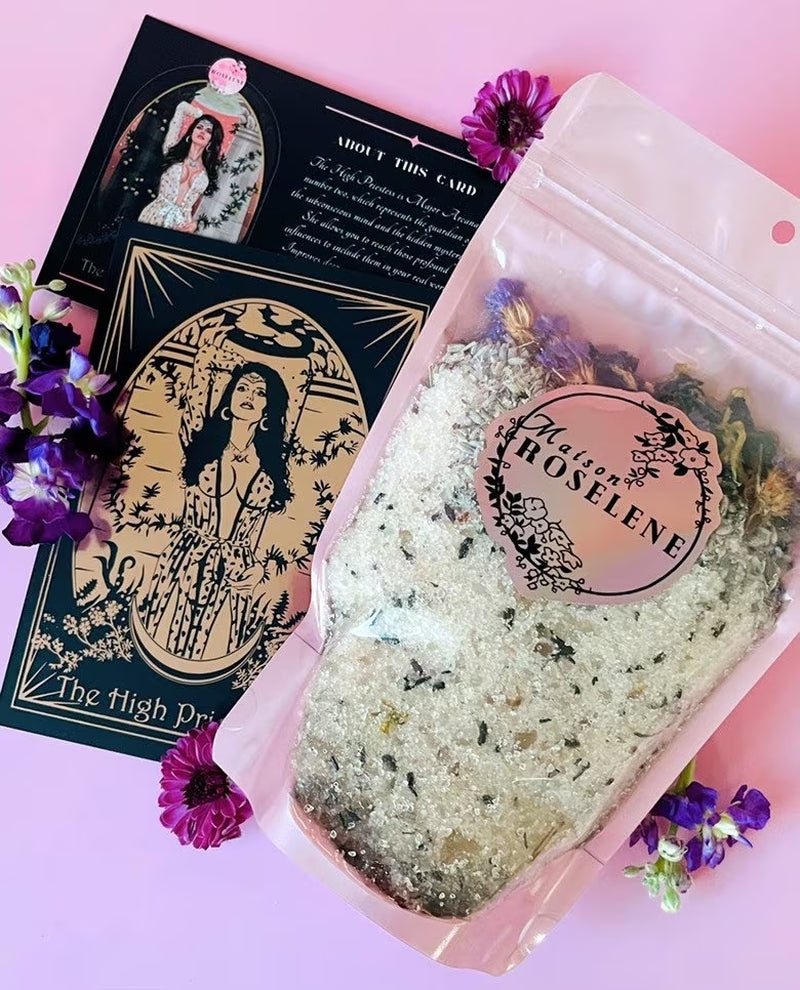 High Priestess Ritual Bath Salts: Lavender Aromatherapy Soak, Tarot Card