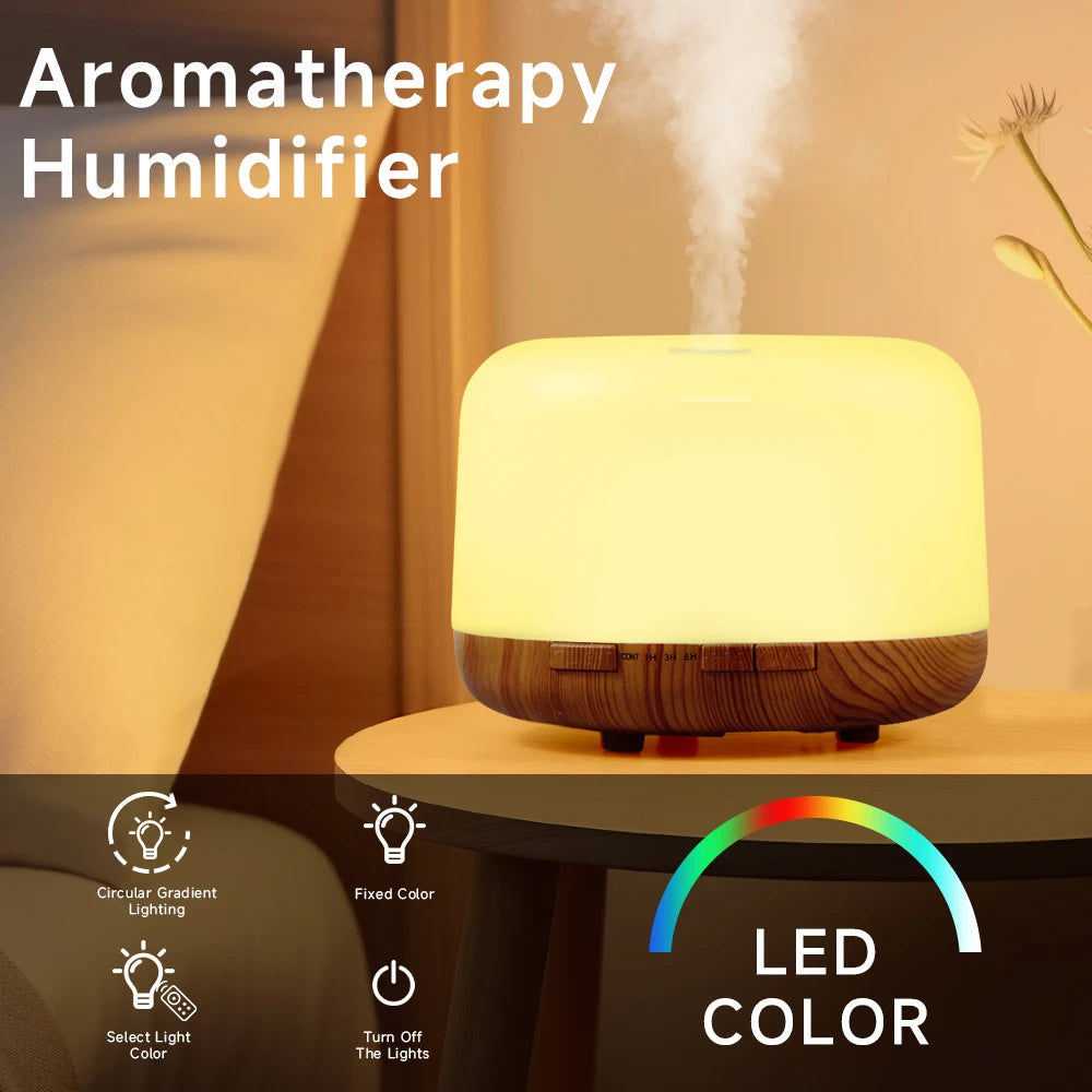 500Ml Essential Oil Diffuser Quiet Aromatherapy Mist Diffusers Ultrasonic Remote Control Air Humidifier with Timing Function