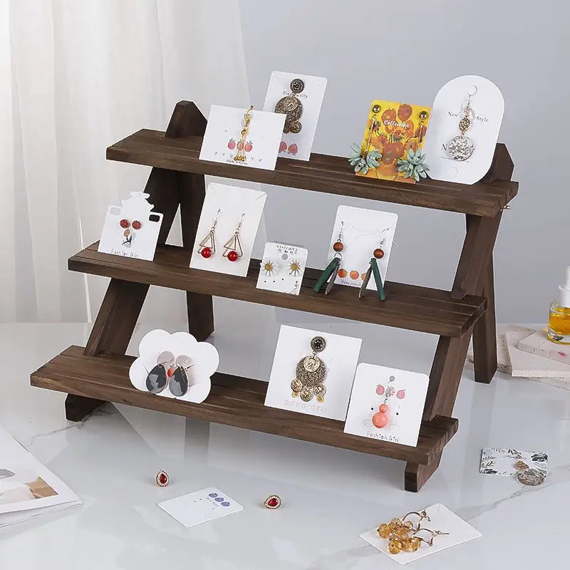 Solid Wood Stepped Jewelry Display Rack Household Bedroom Cosmetics Perfume Storage Living Room Doll Car Model Display Rack