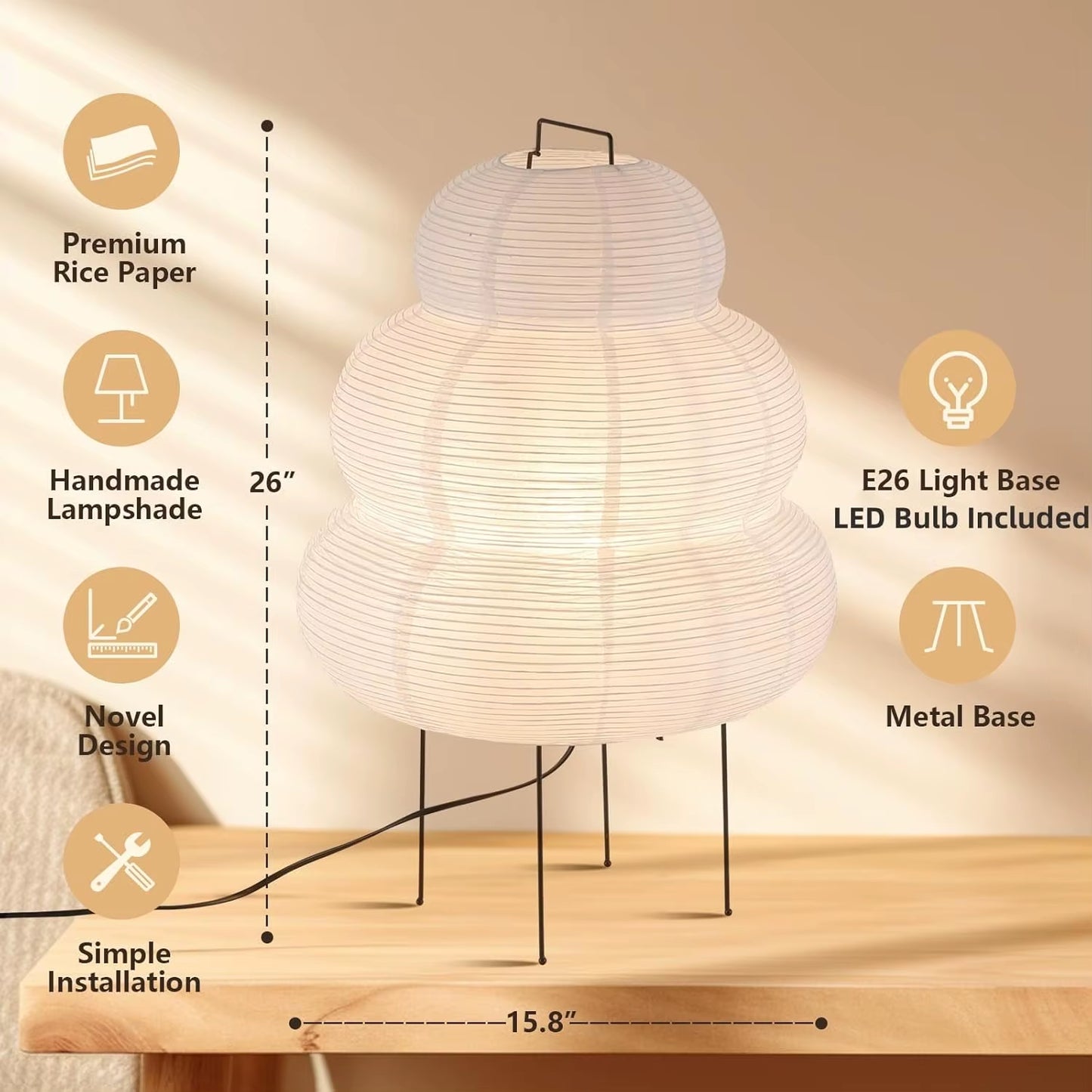 Noguchi Style Akari Floor Lamp, Rice Paper Lantern, Cloud, Japanese Floor Lamp