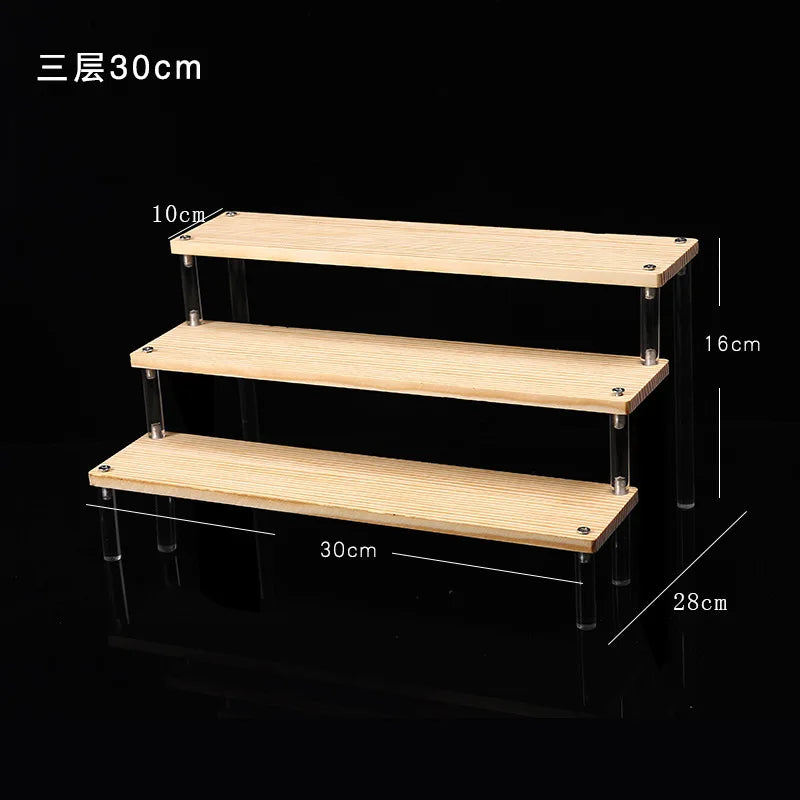 Solid Wooden Ladder Display Rack with Acrylic Pillars, Blind Box, Toy, Perfume, Jewelry Display Stand, Storage Shelf, 1-5 Tiers