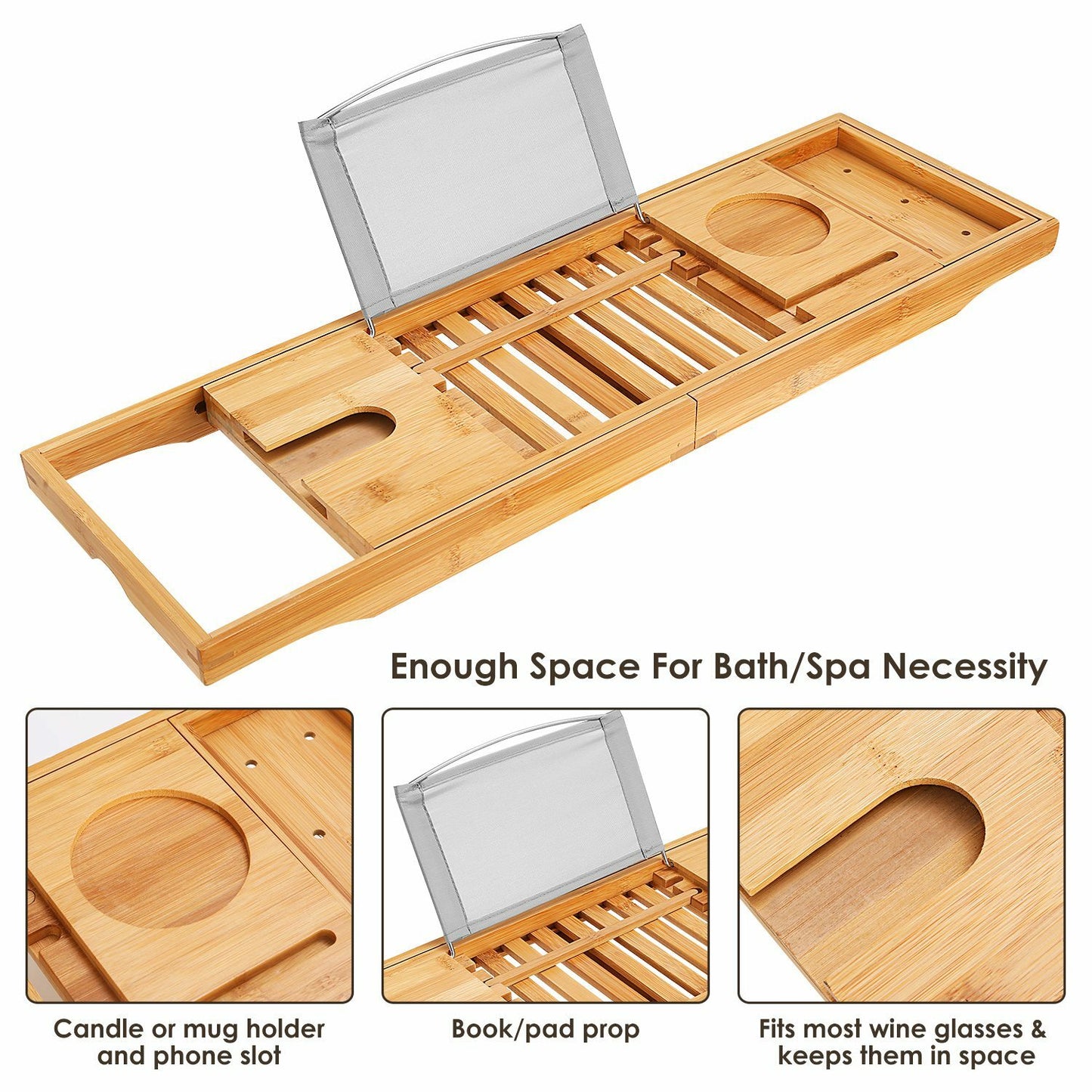 Bamboo Bath Tray Table Bathtub Caddy Tray over the Tub Shelf Bath Holder Desk