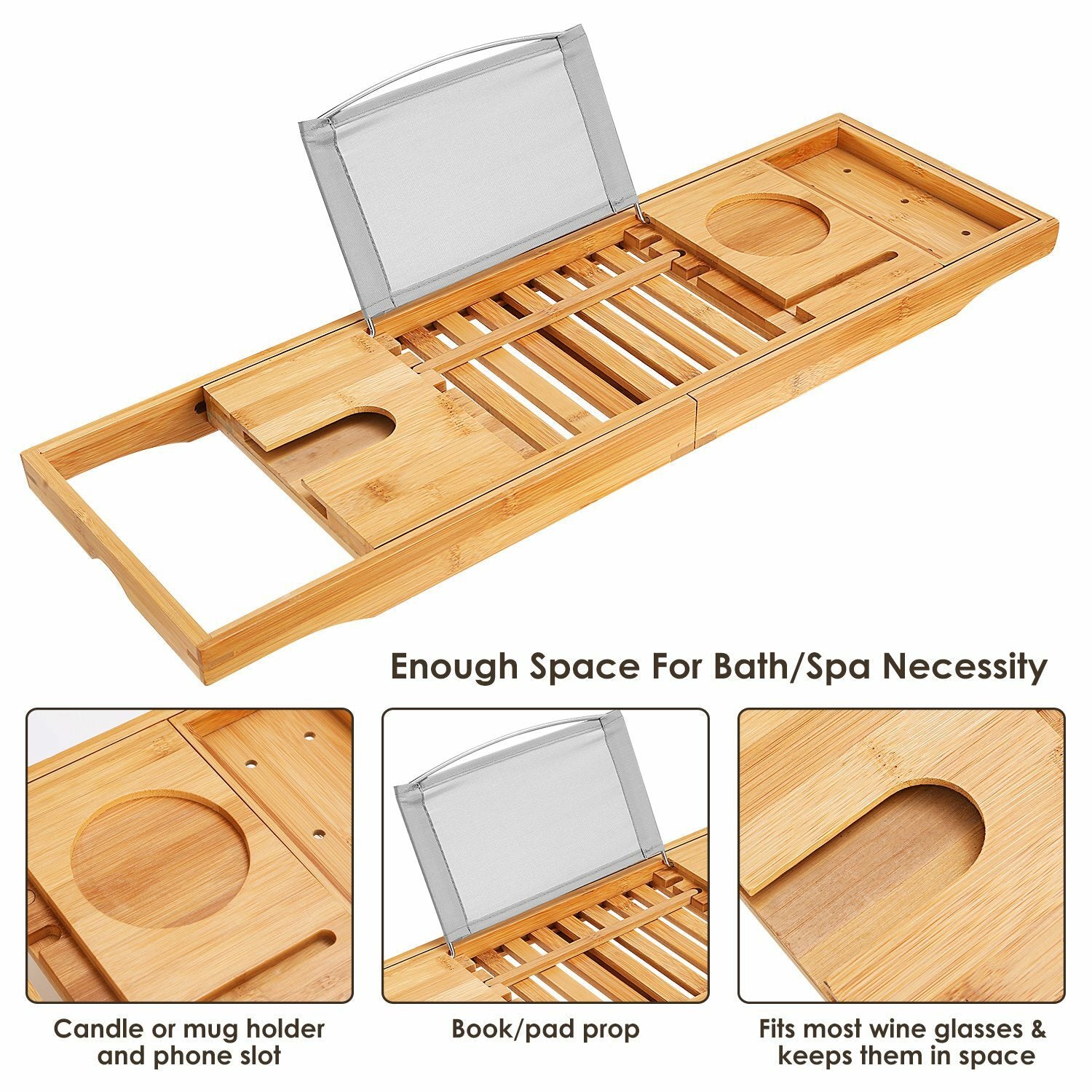Bamboo Bath Tray Table Bathtub Caddy Tray over the Tub Shelf Bath Holder Desk