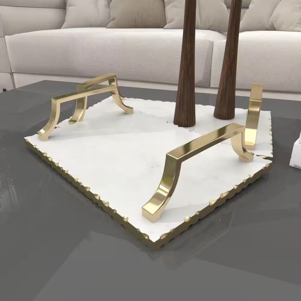 Gold Ceramic Decorative Tray with Gold Handles (Set of 2)