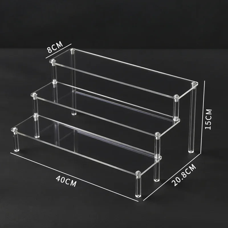 1-4 Layers Acrylic Display Stand Durable Display Rack for Cupcake Perfume Doll Transparent Trapezoidal Blind Boxes Storage Shelf