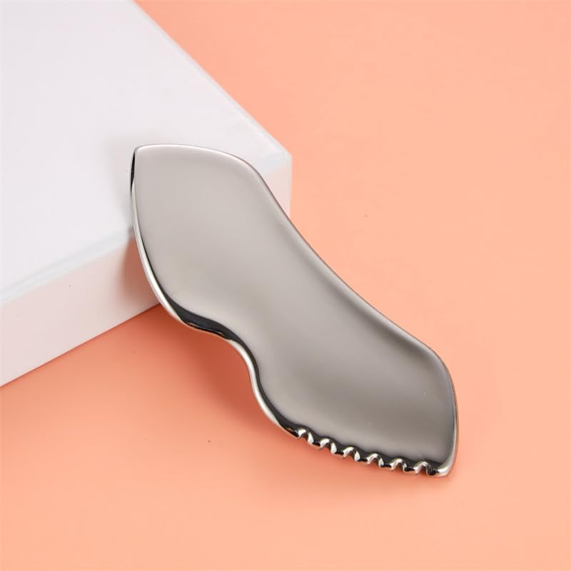 Stainless Steel Gua Sha Facial Tools, Metal Guasha Tool for Face and Body, Gua Shua Scraper for Face Massager Lymphatic Drainage, Facial Sculpting Tool with Travel Pouch, 4X1.6In, Silver