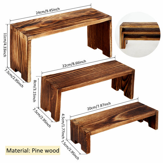 3Pcs Wooden Display Rise Stand Rectangular Shelf for Perfume Figure Storage Rack Cake Display Shelf for Wedding Party Decor