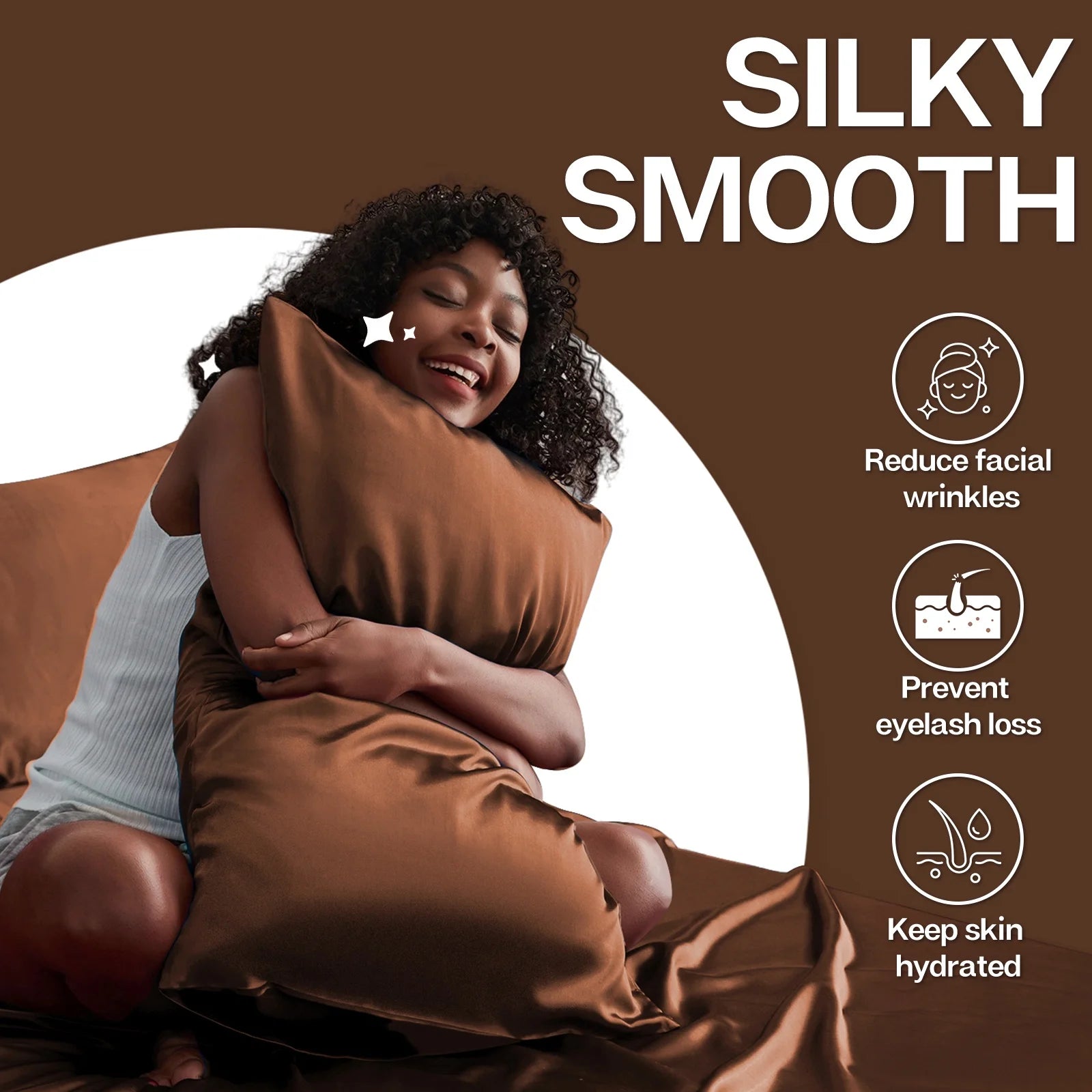 Satin Pillow Case, 2 Pack Satin Standard Silky Pillowcase for Hair and Skin, Satin Pillowcase Set of 2, 20X26, Brown