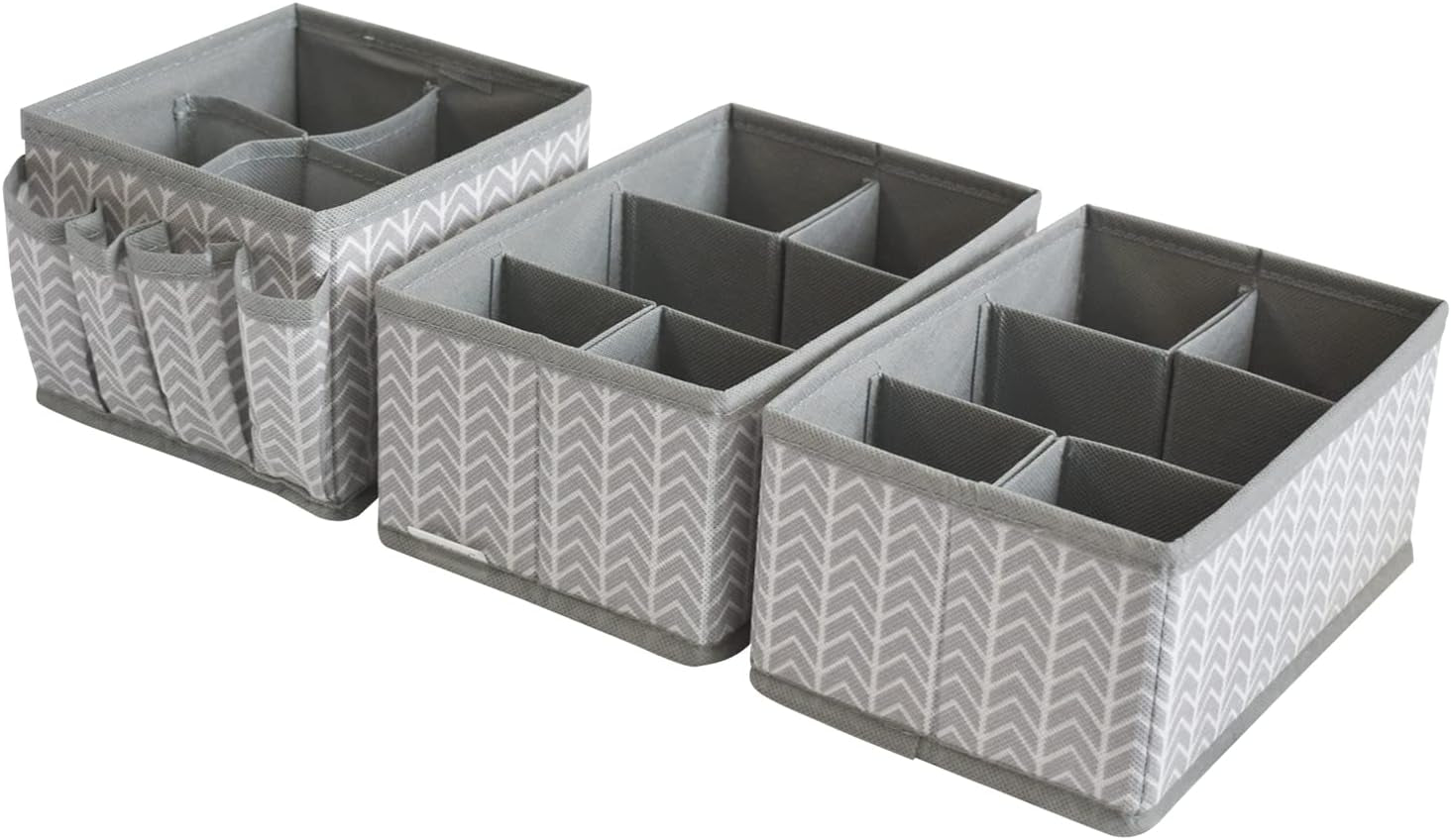 Cosmetic Storage Bins Makeup Organizer, Adjustable Multifunction Storage Box Desk Drawer Divider for Makeup Brushes, Bathroom Countertop or Dresser, Set of 3 (Grey)