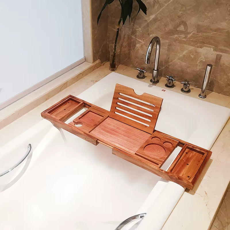 Adjustable Home Spa Wooden Bath Tray Bamboo Handmade Bathtub Caddy Organizer Rack Bathroom Accessories Bathtub Rack Stand Holder